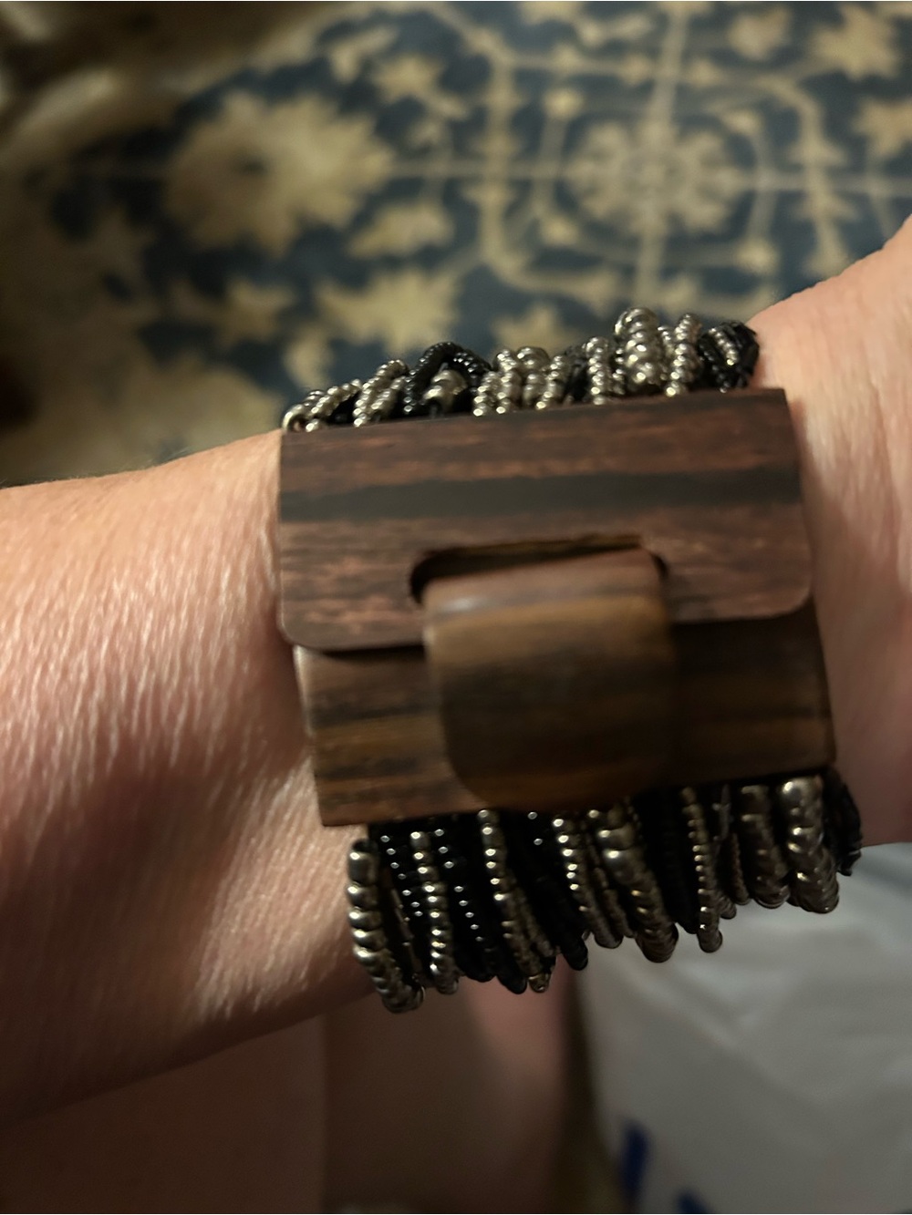 Wood and Beaded Women’s Stretch Bracelet - Brown/black/gray